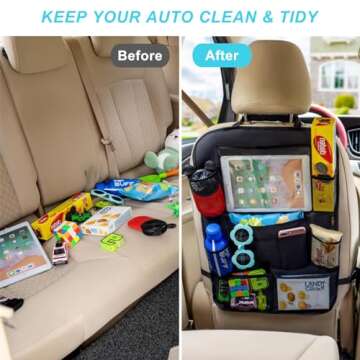 Matenf Car Organizer Back Seat with 9 Storage Pockets & 10″ Tablet Holder, 1Pack Seat Back Cover f...