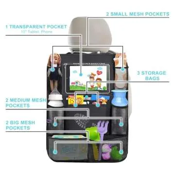 Matenf Car Organizer Back Seat with 9 Storage Pockets & 10″ Tablet Holder, 1Pack Seat Back Cover for Kids Toddlers, Kick Mats Protector, Keep Cars Vehicles Organized & Tidy, Travel Accessories