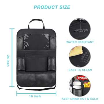 Matenf Car Organizer Back Seat with 9 Storage Pockets & 10″ Tablet Holder, 1Pack Seat Back Cover for Kids Toddlers, Kick Mats Protector, Keep Cars Vehicles Organized & Tidy, Travel Accessories