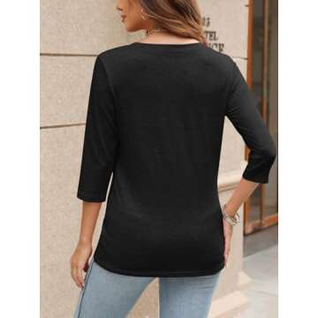 TICTICMIMI Women's V Neck 3/4 Sleeve T Shirts Casual Basic Summer Tees Shirts Loose Fit Tunic Tops Black