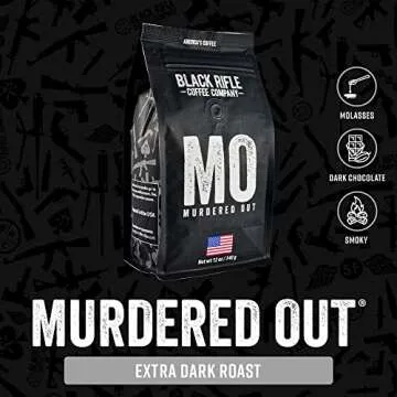 Black Rifle Coffee Company Murdered Out, Extra Dark Roast Ground Coffee, Columbian Roast With Bold Aroma and Smoky Flavors, Helps Support Veterans and First Responders, 12 Ounce Bag