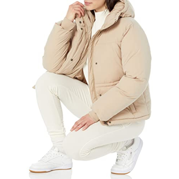 Comfortable Women's Puffer Jacket in Tan, Plus Sizes Available