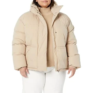 Comfortable Women's Puffer Jacket in Tan, Plus Sizes Available