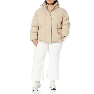 Comfortable Women's Puffer Jacket in Tan, Plus Sizes Available