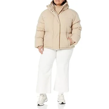 Comfortable Women's Puffer Jacket in Tan, Plus Sizes Available