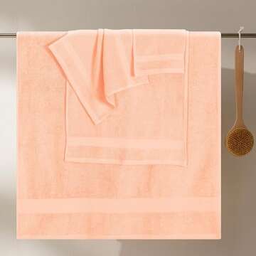 GLAMBURG Ultra Soft 8-Piece Towel Set - 100% Pure Ringspun Cotton, Contains 2 Oversized Bath Towels 27x54, 2 Hand Towels 16x28, 4 Wash Cloths 13x13 - Ideal for Everyday use, Hotel & Spa - Peach
