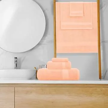 GLAMBURG Ultra Soft 8-Piece Towel Set - 100% Pure Ringspun Cotton, Contains 2 Oversized Bath Towels 27x54, 2 Hand Towels 16x28, 4 Wash Cloths 13x13 - Ideal for Everyday use, Hotel & Spa - Peach