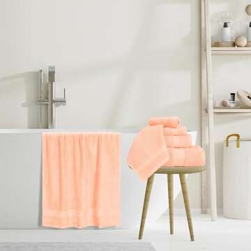 GLAMBURG Ultra Soft 8-Piece Towel Set - 100% Pure Ringspun Cotton, Contains 2 Oversized Bath Towels 27x54, 2 Hand Towels 16x28, 4 Wash Cloths 13x13 - Ideal for Everyday use, Hotel & Spa - Peach