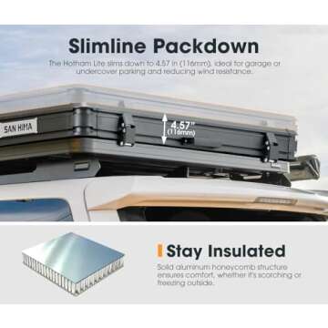 Sanhima Rooftop Tent Hard Shell - Hotham Lite Overland Aluminium Roof Top Tent 4.56" Slimline, w/Tri...