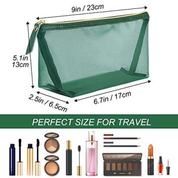JOINDO 3 Pcs Mesh Makeup Bags Mesh Cosmetic Bag Mesh Cosmetic Purse Pouch Portable Toiletry Bags for Travel Home Makeup Organizer(Green)