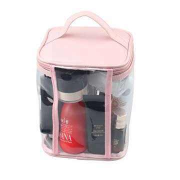 HAOGUAGUA Premium Clear Makeup Bag with Inner Pocket, Transparent Cosmetic Pouch for Travel or Everyday Use, Waterproof Beach Bag for Sunscreen Skincare (Pink)