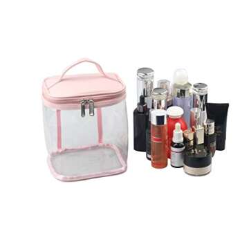 HAOGUAGUA Premium Clear Makeup Bag with Inner Pocket, Transparent Cosmetic Pouch for Travel or Everyday Use, Waterproof Beach Bag for Sunscreen Skincare (Pink)
