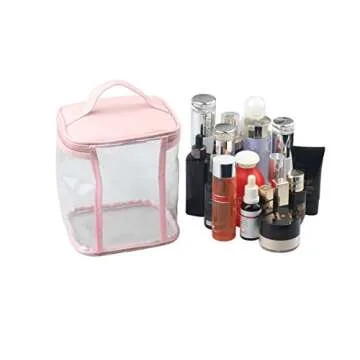 HAOGUAGUA Premium Clear Makeup Bag with Inner Pocket, Transparent Cosmetic Pouch for Travel or Everyday Use, Waterproof Beach Bag for Sunscreen Skincare (Pink)