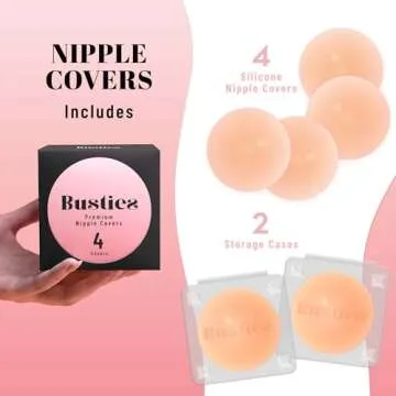 Busties Nipple Covers Seamless Stickers, Pasties Bras for Women, Reusable Bustiers Nipple Coverings for Women, Nippies Pasties Pack, Nip Covers, 2 Reusable Pairs Nude