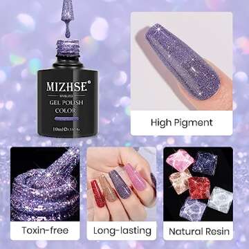 MIZHSE Reflective Glitter Gel Nail Polish, Holographic Glitter Gel Polish Set Sparkly Shiny Bling Nail Gel Soak Off UV/LED Gel Nail Art Manicure Kit