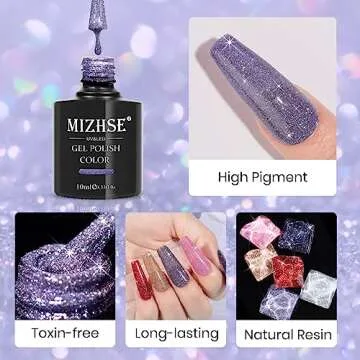 MIZHSE Reflective Glitter Gel Nail Polish, Holographic Glitter Gel Polish Set Sparkly Shiny Bling Nail Gel Soak Off UV/LED Gel Nail Art Manicure Kit