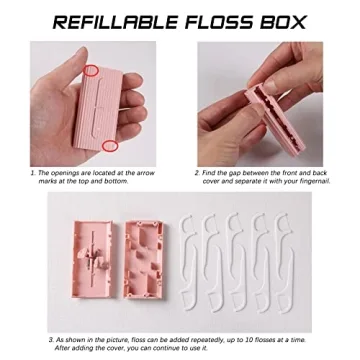 Pink Portable Dental Floss Case - 10 Picks for Travel & Oral Care