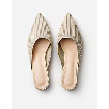 TIJN Heels,Pointed Toe Mules for Momen with Low Heel, Breathable Mesh Knit Slip On Flat Sandals,Helk...