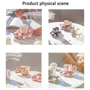 ACGrade Ceramic Flower Coffee Cup and Saucer Set, 300ml, Modern Floral Design, Dishwasher Safe, Perf...