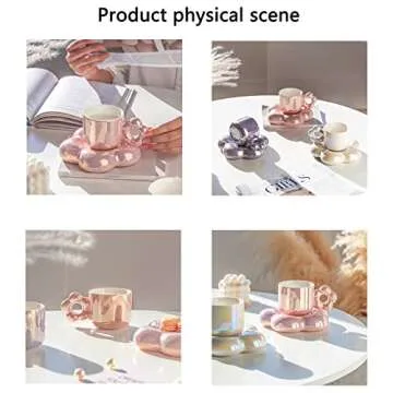 ACGrade Ceramic Flower Coffee Cup and Saucer Set, 300ml, Modern Floral Design, Dishwasher Safe, Perf...