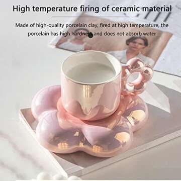 ACGrade Ceramic Flower Coffee Cup and Saucer Set, 300ml, Modern Floral Design, Dishwasher Safe, Perfect for Gifts and Occasions