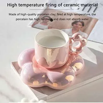 ACGrade Ceramic Flower Coffee Cup and Saucer Set, 300ml, Modern Floral Design, Dishwasher Safe, Perfect for Gifts and Occasions