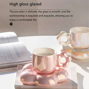 ACGrade Ceramic Flower Coffee Cup and Saucer Set, 300ml, Modern Floral Design, Dishwasher Safe, Perfect for Gifts and Occasions