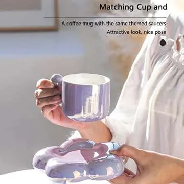 ACGrade Ceramic Flower Coffee Cup and Saucer Set, 300ml, Modern Floral Design, Dishwasher Safe, Perfect for Gifts and Occasions