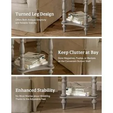 VONLUCE French Country End Table, 19'' Round Farmhouse Side Table, Distressed Wood Tray Top Rustic Accent Table for Living Room Bedroom, Small Space, Gray