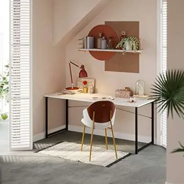 Coleshome 63 Inch Computer Desk, Modern Simple Style Desk for Home Office, Study Student Writing Desk, White Black