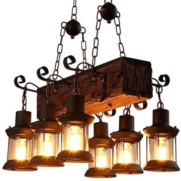 Farmhouse Lighting Industrial Rustic Wood Beam Linear Pendant Chandelier