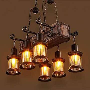 Rustic Wood Beam Pendant Chandelier for Farmhouse Style