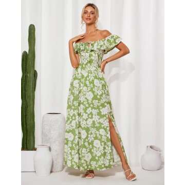 GRACE KARIN Women's Summer Dresses Ruffle Off Shoulder Sundress Elegant Long Maxi Dress with Pockets...