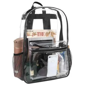 Clear Backpack Heavy Duty Transparent Bookbag for Kids, Boys, Girls, School, Travel, Stadium Approved (Black)