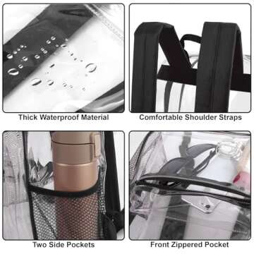 Clear Backpack Heavy Duty Transparent Bookbag for Kids, Boys, Girls, School, Travel, Stadium Approved (Black)