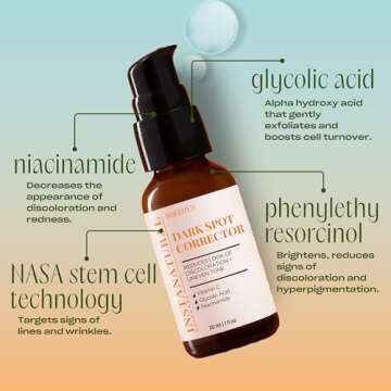 InstaNatural Dark Spot Corrector Face Serum, Brightens, Reduces Hyperpigmentation, Sun Spots and Acne Scarring, with Glycolic Acid and Niacinamide, 1 Fl Oz