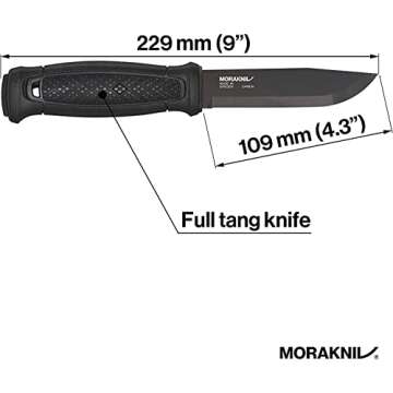 Morakniv Garberg Full Tang Fixed Blade Knife with Carbon Steel Blade, 4.3-Inch, MOLLE Multi Mount System, Black