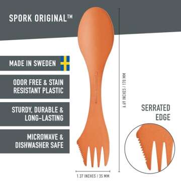Light My Fire Spork Original 3-in-1 Camping Spoon Fork Knife Combo Reusable Travel & Camping Utensil...