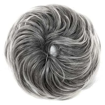 CJL HAIR Large Messy Bun Hair Piece Wavy Curly Scrunchies Synthetic Chignon Ponytail Hair Extensions Thick Updo Hairpieces for Women Salt and Pepper