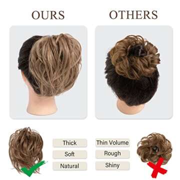 CJL HAIR Large Messy Bun Hair Piece Wavy Curly Scrunchies Synthetic Chignon Ponytail Hair Extensions Thick Updo Hairpieces for Women Salt and Pepper
