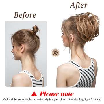 CJL HAIR Large Messy Bun Hair Piece Wavy Curly Scrunchies Synthetic Chignon Ponytail Hair Extensions Thick Updo Hairpieces for Women Salt and Pepper