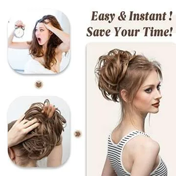 CJL HAIR Large Messy Bun Hair Piece Wavy Curly Scrunchies Synthetic Chignon Ponytail Hair Extensions Thick Updo Hairpieces for Women Salt and Pepper