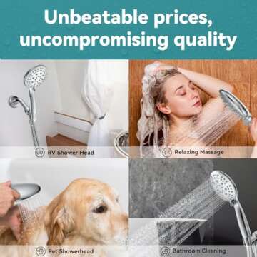 High Pressure Shower Head with Handheld, JDO 6 Spray Settings Handheld Showerhead, 4.3" High Flow Rain Showerhead Set with 59" Stainless Steel Hose and Adjustable Bracket for Bathroom, Gym, Hotel