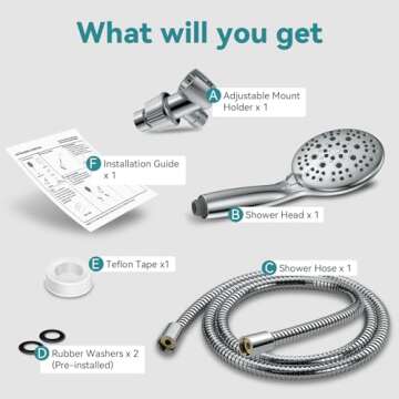 High Pressure Shower Head with Handheld, JDO 6 Spray Settings Handheld Showerhead, 4.3" High Flow Rain Showerhead Set with 59" Stainless Steel Hose and Adjustable Bracket for Bathroom, Gym, Hotel