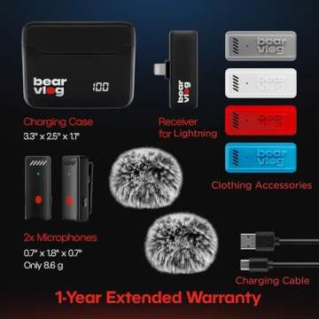 BearVlog Wireless Microphone Set for iPhone - 2 Lavalier Mics