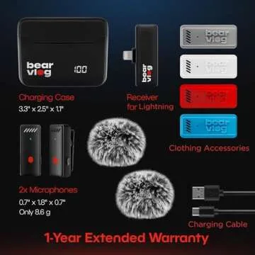 BearVlog Wireless Microphone Set for iPhone - 2 Lavalier Mics