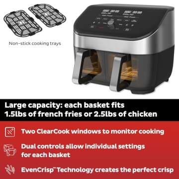 Instant Pot Vortex Plus XL 8QT ClearCook Air Fryer, Clear Windows & Custom Program Options,8-in-1 Functions that Crisps,Broils,Roasts, Dehydrates, Bakes, Reheats, from the Makers of Instant Pot, Black