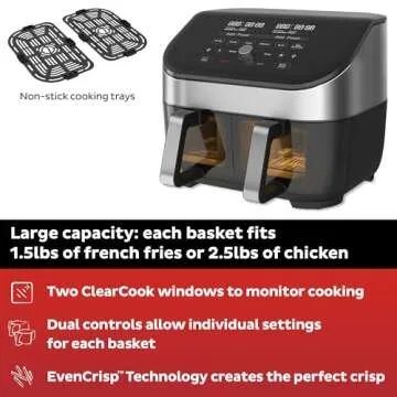 Instant Pot Vortex Plus XL 8QT ClearCook Air Fryer, Clear Windows & Custom Program Options,8-in-1 Functions that Crisps,Broils,Roasts, Dehydrates, Bakes, Reheats, from the Makers of Instant Pot, Black