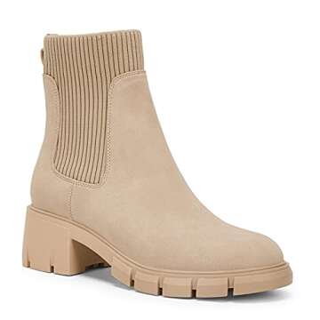 Ruanyu Womens Lug Sole Platform Ankle Boots Elastic Chunky Block Heel Non-Slip Combat Comfortable Ch...