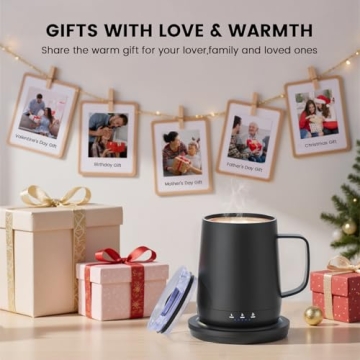 Smart Self Heating Coffee Mug,14oz Temperature Control Coffee Mug,Hot up to 150°F,Rechargeable Heat...